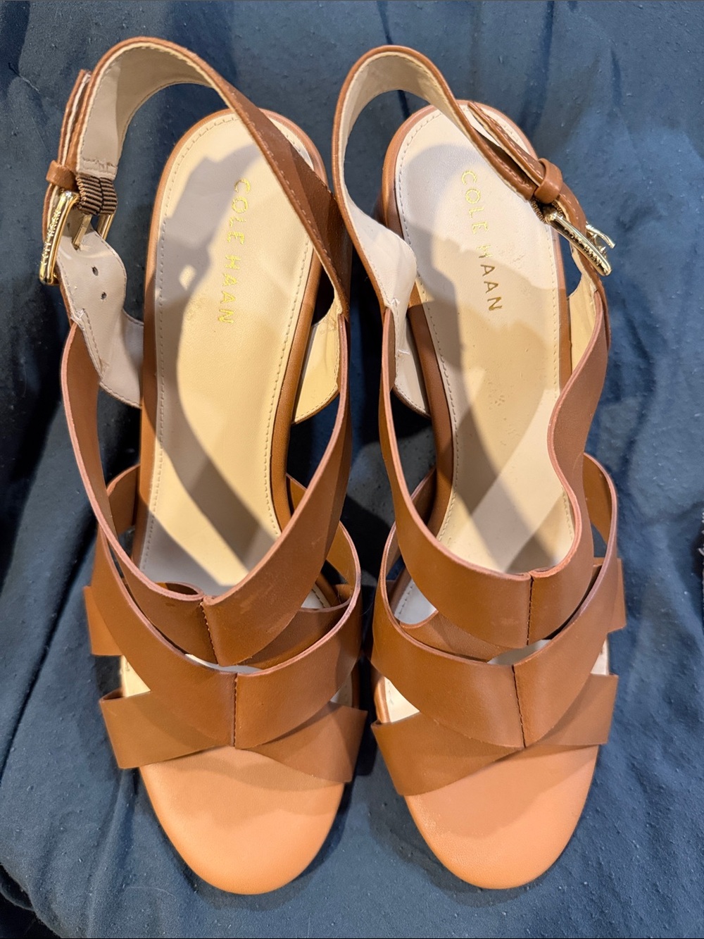 Cole Haan Tan Brown Leather Strappy Slingback Sandals